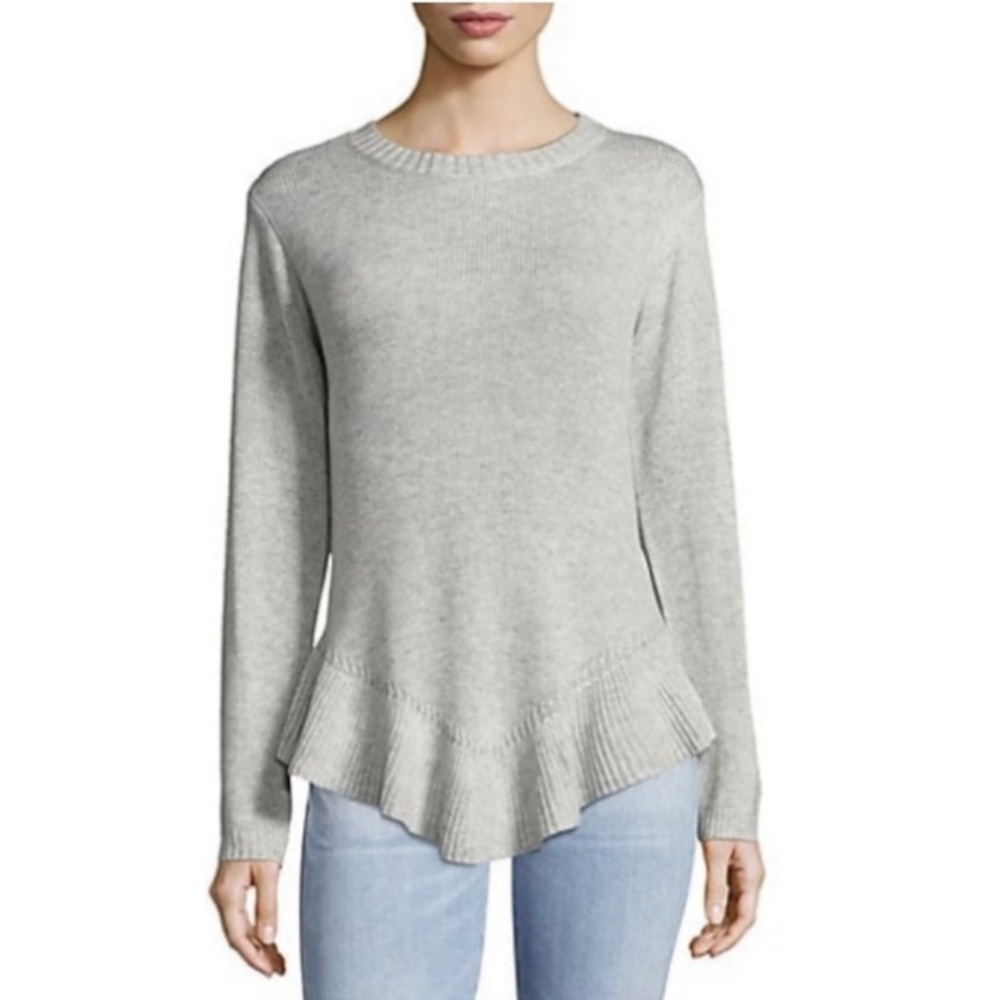 Cliche Ruffle Peplum Light Heather Gray Sweater Size XS